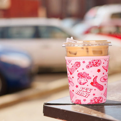 Reusable Insulated Neoprene Iced Coffee Cup Sleeve, Durable Drink Sleeve for Cold Beverages, Beverage Holder for Iced Coffee, Floral Checkers