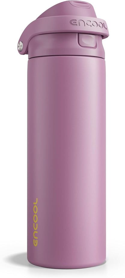 ENCOOL Leakproof Insulated Water Bottle with Straw Dual-Sip Water Bottle Bag-Safe Design for Work, Commute & Gym – Keeps Drinks Cold All Day, 24 oz, Lemonade Pink - Colors B