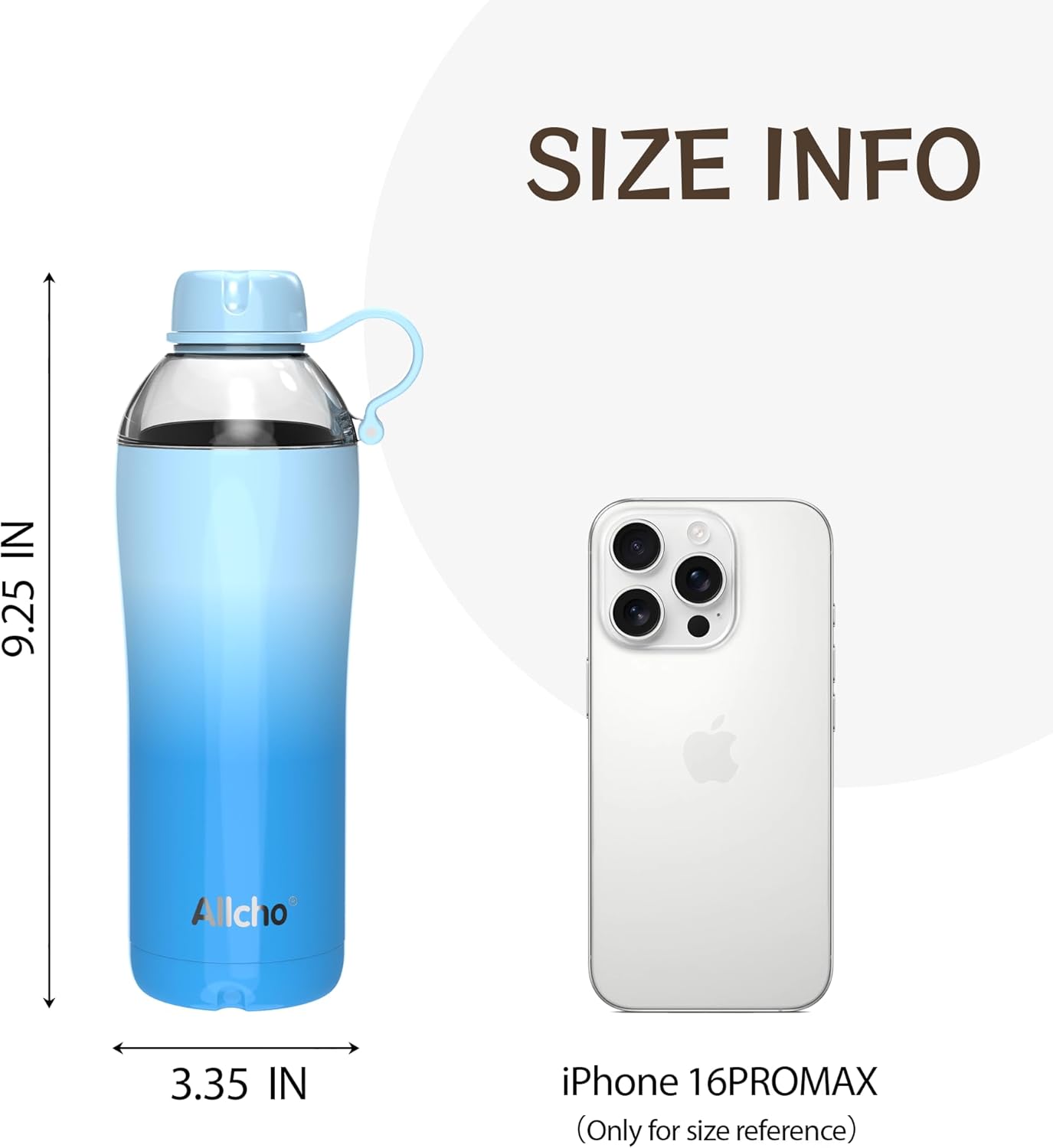 Allcho Insulated Water Bottle for Women, 18oz Stainless Steel Leak Proof Tumbler with 2 Lids, BPA-Free Tritan Chug & Straw Lid, Double Wall Vacuum Flask
