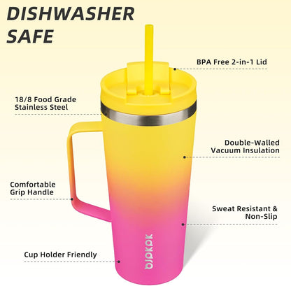 BJPKPK Insulated Tumbler with Handle, 18oz Insulated Tumblers with Lid and Straw, Stainless Steel Metal Water Bottles, Coffee Travel Mugs, Cups, Marshmallow