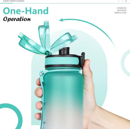 Opard Zip 32oz Plastic Water Bottle Dishwasher Safe, Leakproof Flip-Top Lid, BPA Free Tritan, Wide Mouth Reusable Sports Water Bottle for Gym Hiking Commuting Outdoor Travel and School