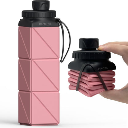 BEAUTAIL Collapsible Water Bottles 20.6oz, Silicone Foldable Portable Travel Water Bottle, Lightweight Reusable Leakproof for Traveling Camping Hiking Cycling Yoga Sports Outdoor