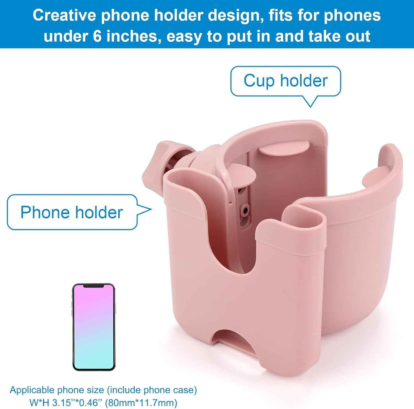 Accmor Stroller Cup Holder with Phone Holder, Bike Cup Holder, Universal Cup Holder for Uppababy Nuna Doona Strollers, 2-in-1 Cup Holder for Walker, Wheelchair, Scooter - Colors A