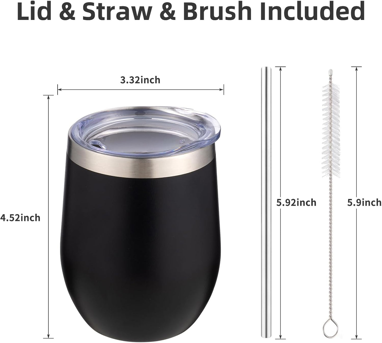 12 oz Insulated Wine Tumbler with Lid and Straw,Stainless Steel Stemless Wine Tumbler Glasses Double Wall Vacuum Wine Cups Tumbler for Coffee,Champaign,Cocktail,Office（Silver,1）