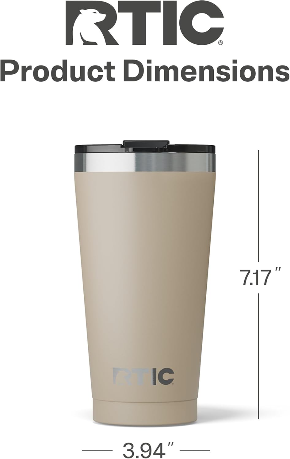 RTIC 16oz Essential Pint Tumbler with Lid, Ceramic Lined, Insulated, Stainless Steel, Metal, Double Wall Vacuum-Insulation, Portable Travel Cup for Beer, Iced Coffee, Tea, Hot and Cold Drink, Olive