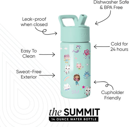 Simple Modern Kids Water Bottle with Straw Lid | 14oz Insulated Stainless Steel Kids Tumbler & Spill Proof Toddler Cup for School, Girls, Boys | Summit | Chloe Floral - Colors A
