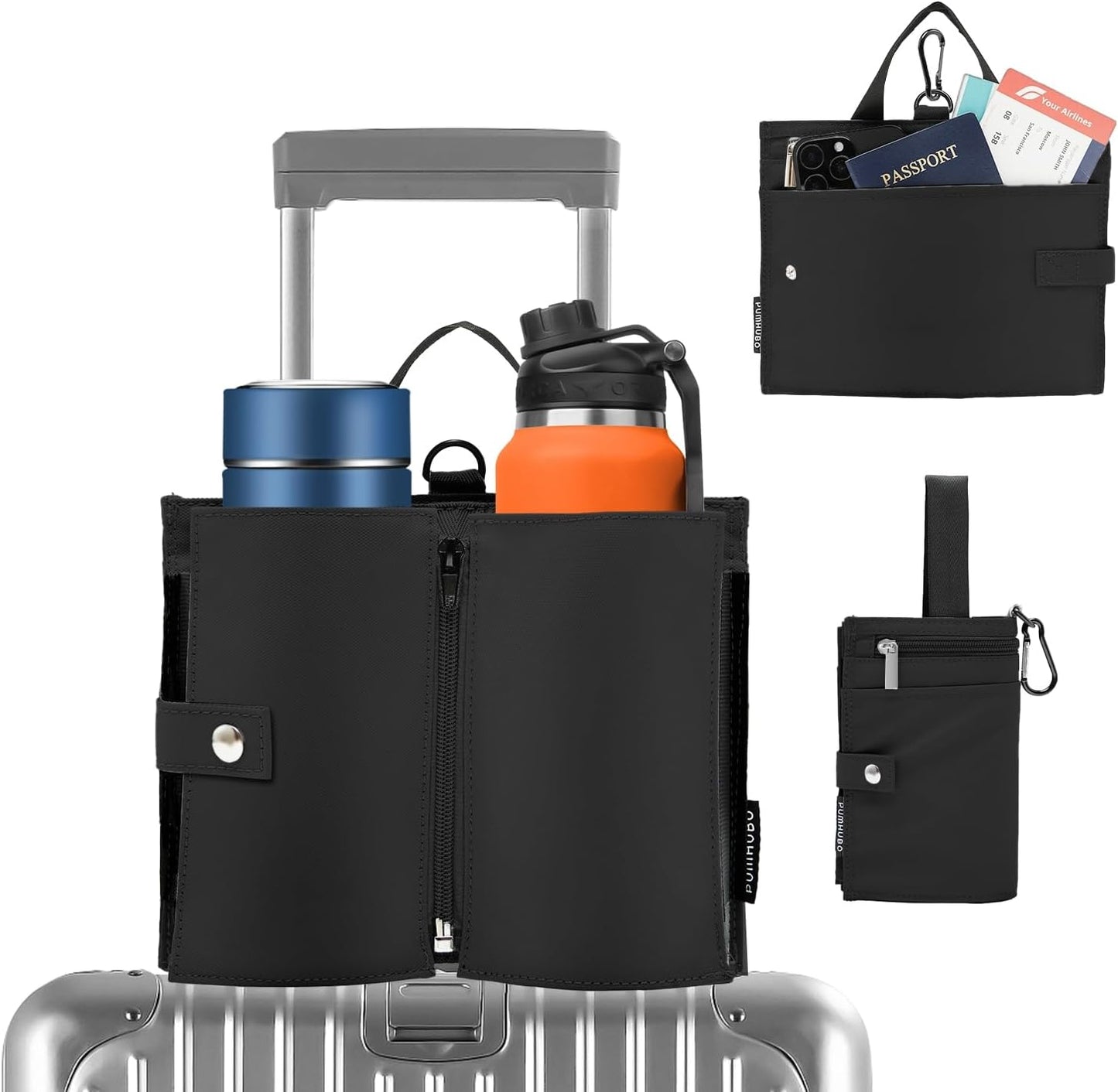 Luggage Cup Holder for Suitcases, Portable Foldable Travel Cup Holder with Handle and Hook, Luggage Drink Holder for Two Coffee Cups,Gift for Flight Attendants