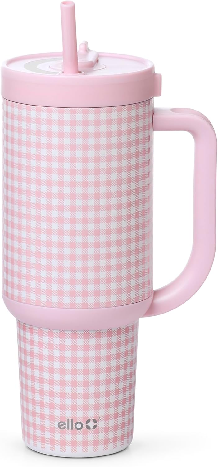 Ello Oasis 40 oz Tumbler with Handle & Retracting Straw | Reusable Insulated Stainless Steel Cup 100% Leakproof, Gifts for Teens Women Men | Keeps cold for 24 Hours, Cup Holder Friendly, Daisies
