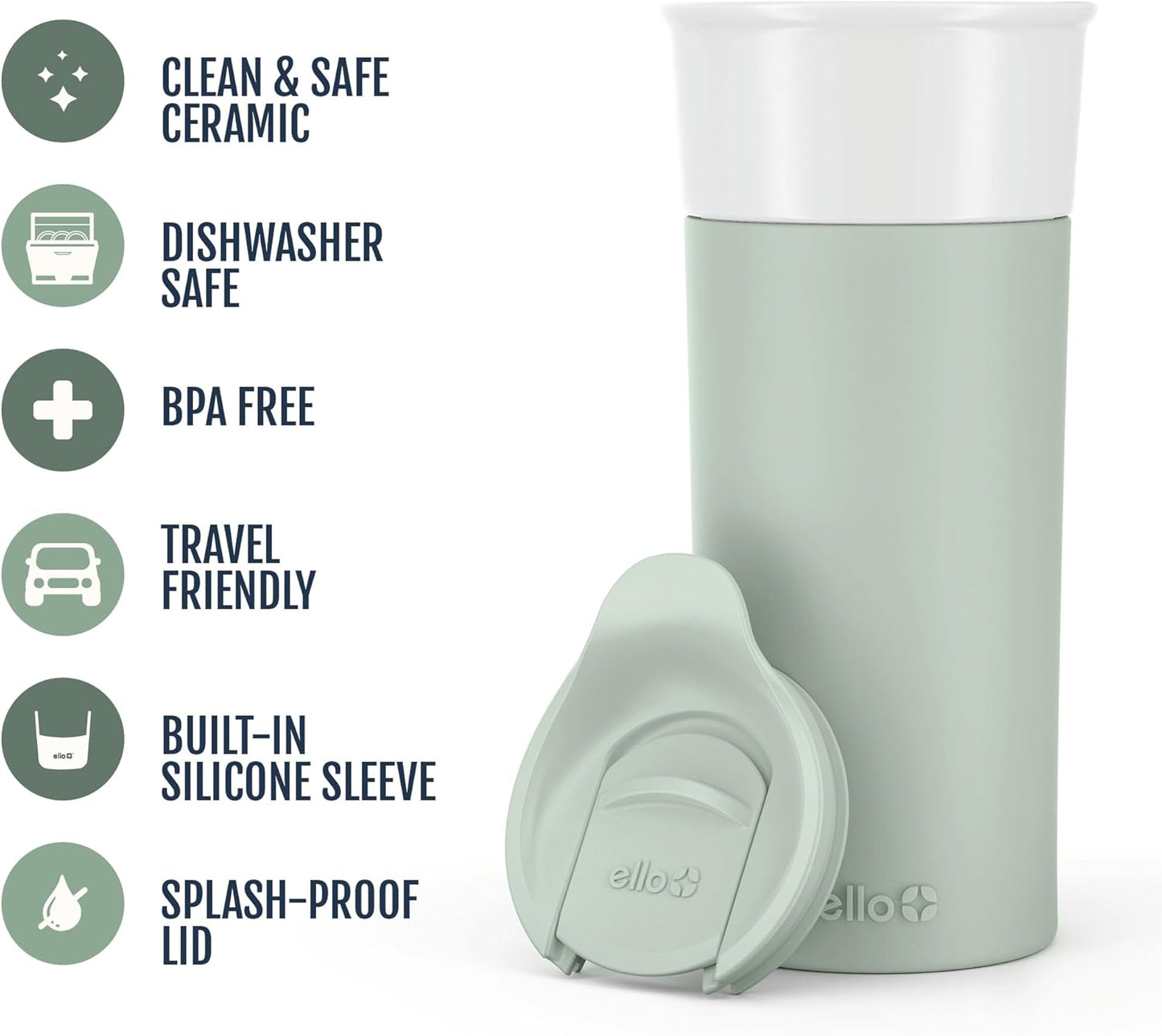 Ello Ogden Ceramic Travel Mug with Splash-Resistant Slider Lid and Protective Silicone Boot, Perfect for Coffee or Tea, BPA Free, Dishwasher Safe, Gray, 16 oz, 758-0438-040