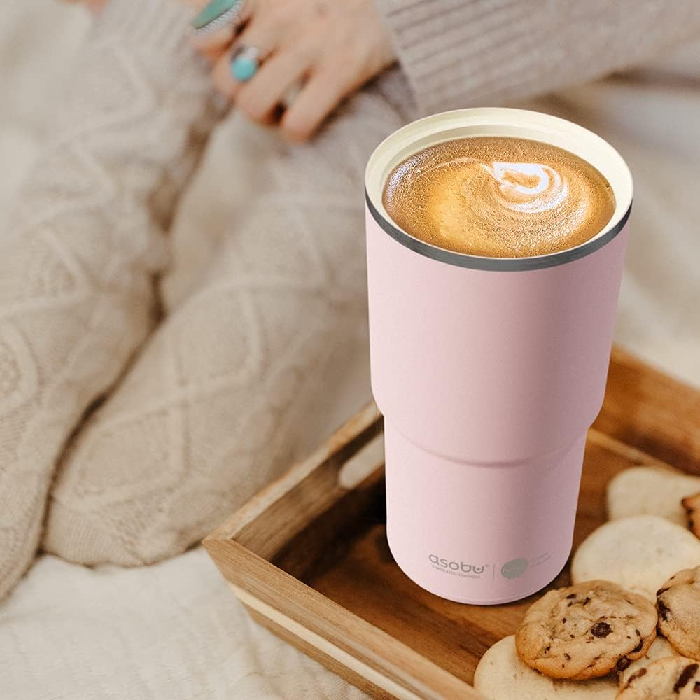 asobu 22oz Extra Large Ceramic-Lined Travel Mug with No Metal Taste-Keeps Flavors True - Double-Wall Vacuum Insulated Coffee Mug with Spill-Proof Pop-Open Lid for Hot Drinks