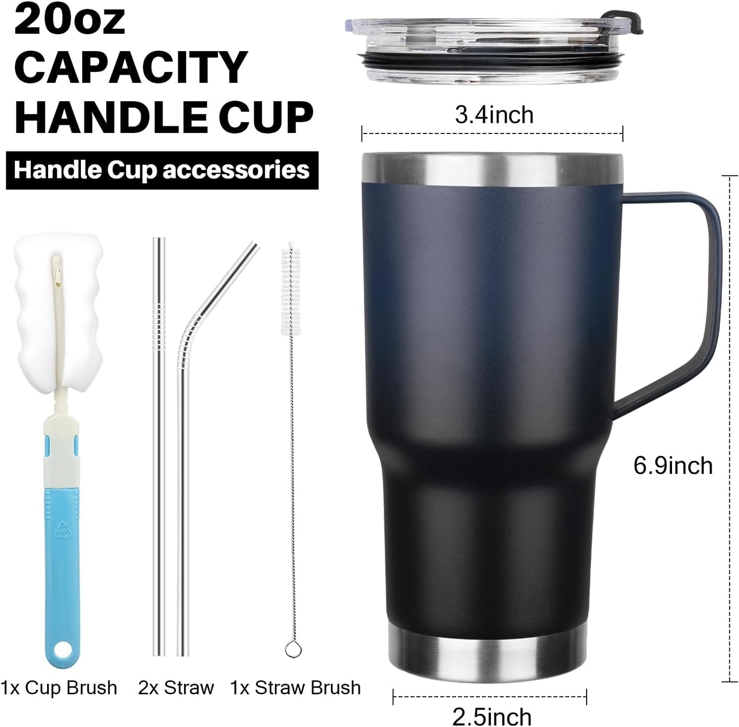 20 oz Tumbler with Handle, Stainless Steel Insulated Tumbler with Lid and Straw, Double Wall Vacuum Coffee Mug Tumbler, Insulated Coffee Thermal Cup for Cold and Hot (Light Purple)