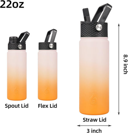 BJPKPK Insulated Water Bottles with Straw Lid, 40oz Stainless Steel Water Bottles with 3 Lids, BPA Free Leakproof Thermo, Tumblers, Cups for Sports, Gym- Midnight - Colors A