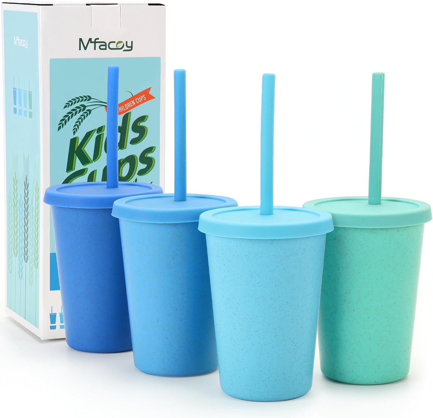 Mfacoy 4 Pack Wheat Straw Cups with Lid and Straws, 10 oz Unbreakable Kids Cup, Reusable Drinking Cups, Small Water Cup, Colourful Tumbler Cups for Kitchen, BPA Free, Dishwasher & Microwave Safe