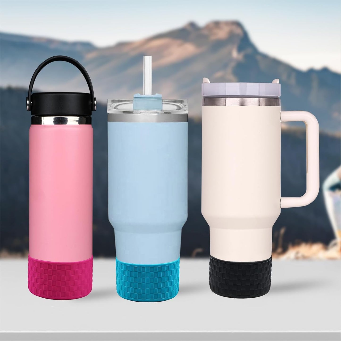 HEYSKAY 2pcs Protective Flask Silicone Boot Base for Stanley Quencher Adventure 40oz & Stanley IceFlow 20oz 30oz Tumbler, and Compatible with 12-24oz Hydro Sport Water Bottles,Yeti and More