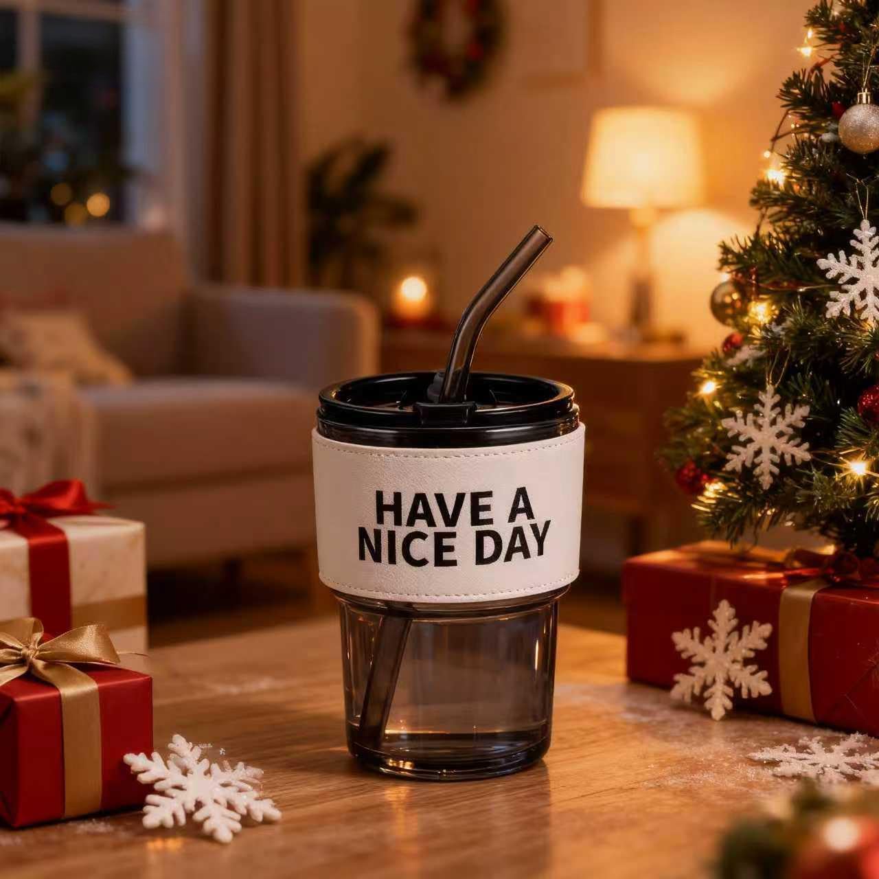 BLUEPOLAR 13oz/400ml Glass Water Tumbler with Straw and Lid Sealed Carry On Thick Wall Iced Coffee Cup Glass Cup for Water, Iced Tea Fruit Juice Etc (White-2Pack)