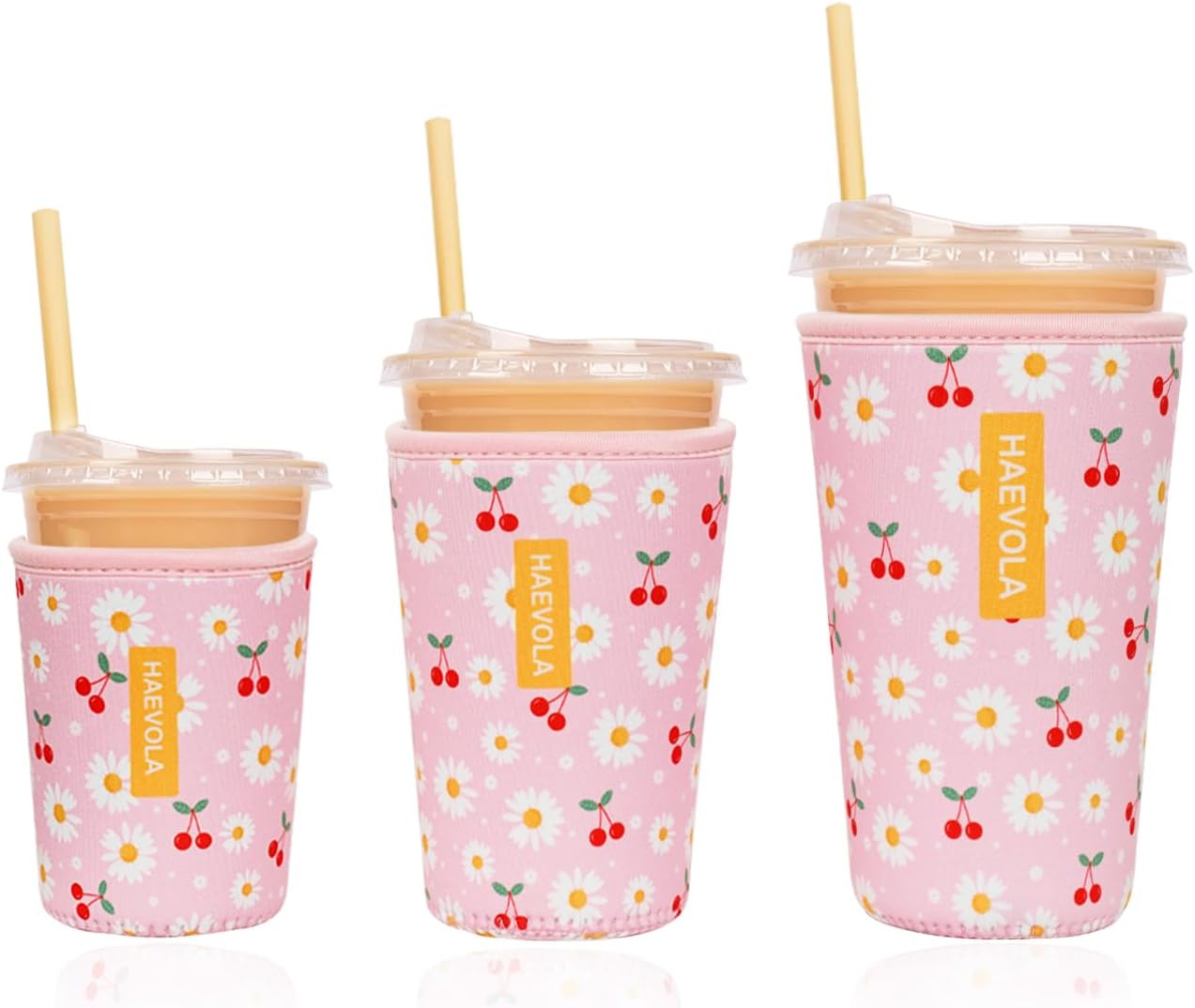 Reusable Insulated Neoprene Iced Coffee Cup Sleeve, Durable Drink Sleeve for Cold Beverages, Beverage Holder for Iced Coffee, Floral Checkers
