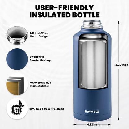 RAYMYLO One Gallon Water Bottle Insulated, Triple Walled Vacuum Stainless Steel (Cold for 48 Hrs), Leak Proof & Non-BPA, Large Water Flask Jug with Paracord Handle & Straw Spout Lids