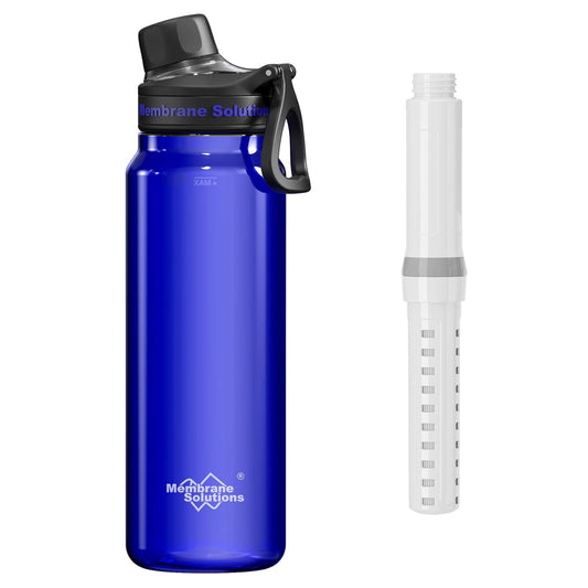 Filtered Water Bottle, Membrane Solutions C3 Water Bottle Filter with Replaceable ACFX2 Filter Cartridge, Portable Water Filter 36oz BPA-Free for Travel, Hiking & Camping Drinking use(Grey)