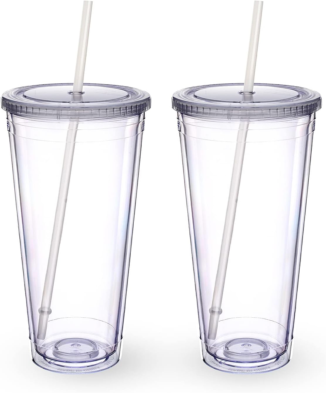 Zukro Clear Acrylic Tumbler with Straw and Lid 32 oz, Double Walled Insulated Reusable Plastic Iced Coffee Cup, To Go Cup Perfect for Parties, Birthdays, Fit in Cupholder, BPA Free, Clear, 2 Pack