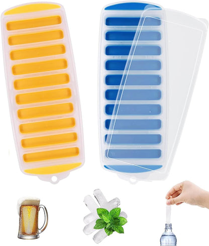 2 Pcs Long Ice Stick Tray Silicone with Lid,Water Bottle Ice Cube Tray with Easy Push and Pop Out Material, Ideal for Sports and Water Bottles
