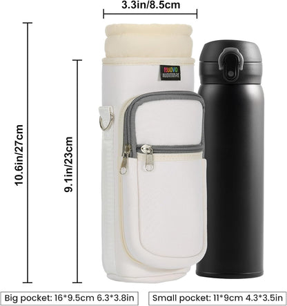 Nuovoware Water Bottle Carrier Bag,25oz/40oz/64oz Bottle Pouch Holder,Adjustable Shoulder Hand Strap 2 Pocket Sling Neoprene Sleeve Sports Accessories for Hiking Travelling Camping