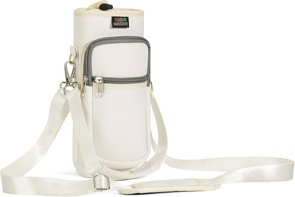 Nuovoware Water Bottle Carrier Bag,25oz/40oz/64oz Bottle Pouch Holder,Adjustable Shoulder Hand Strap 2 Pocket Sling Neoprene Sleeve Sports Accessories for Hiking Travelling Camping