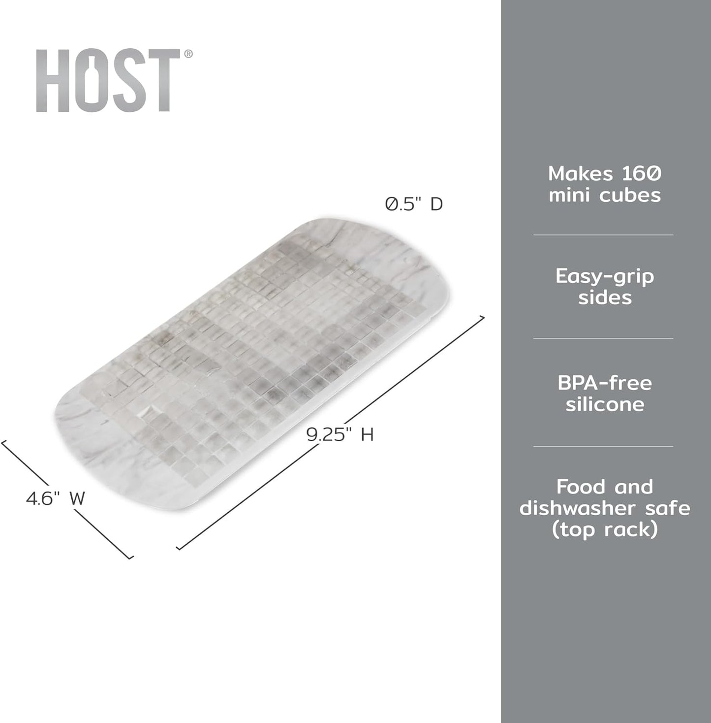 Host Ice Cube Tray, Makes Four 5-Inch Long Cubes, Durable Silicone Trays with Easy Release Design, Perfect for Water Bottles and Highball Glasses, Home Bar Accessories, Set of 1, Marble