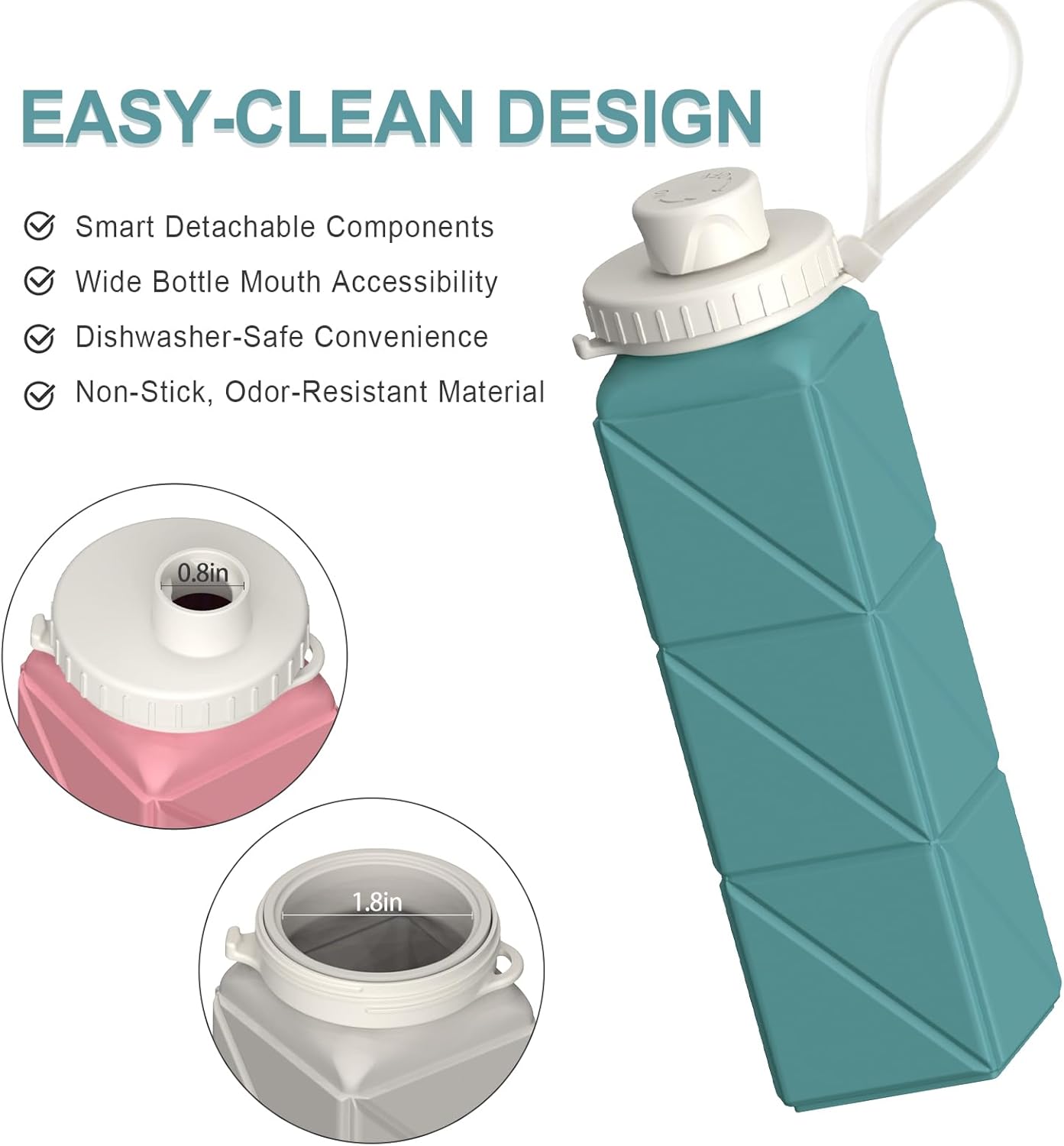 BEAUTAIL Collapsible Water Bottles 20.6oz, Silicone Foldable Portable Travel Water Bottle, Lightweight Reusable Leakproof for Traveling Camping Hiking Cycling Yoga Sports Outdoor