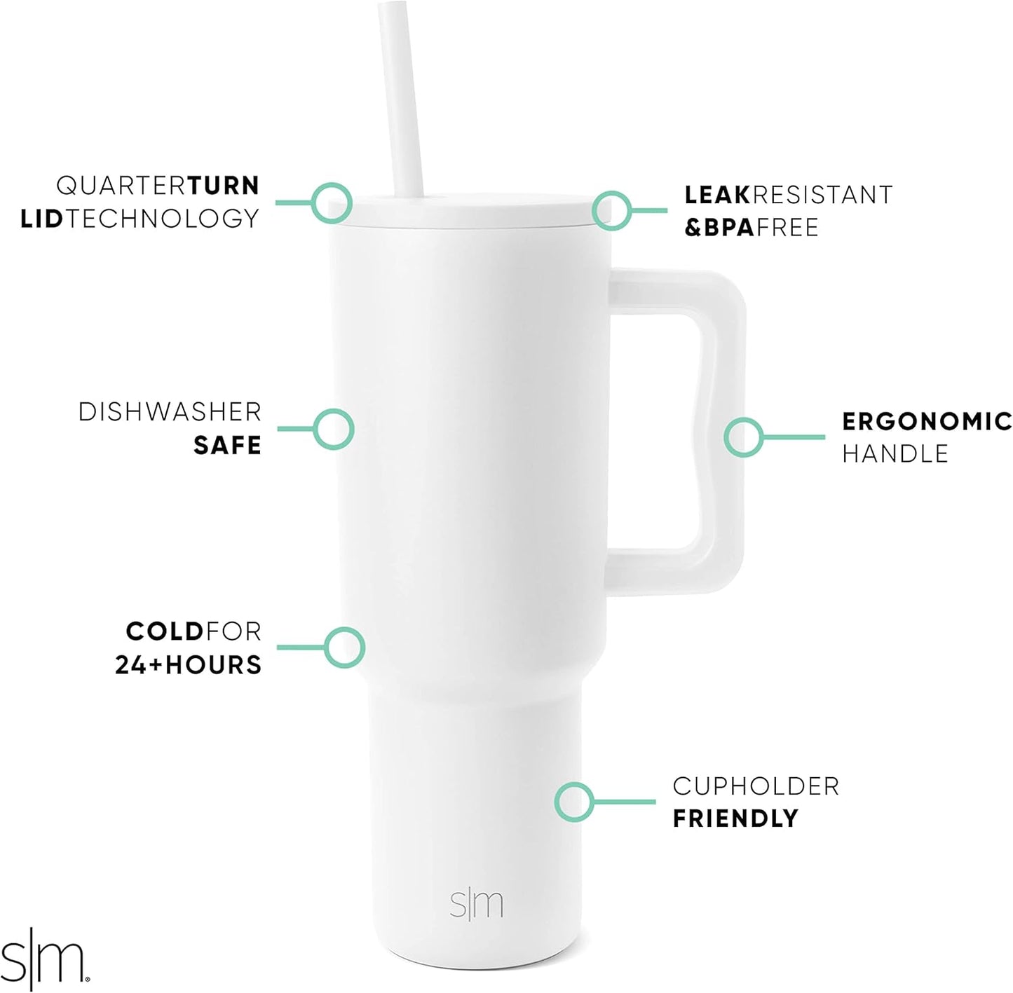 Simple Modern 40 oz Trek Tumbler with Handle and Straw Lid | Cup Holder Friendly Insulated Stainless Steel Travel Mug | Sea Glass Sage - Colors C