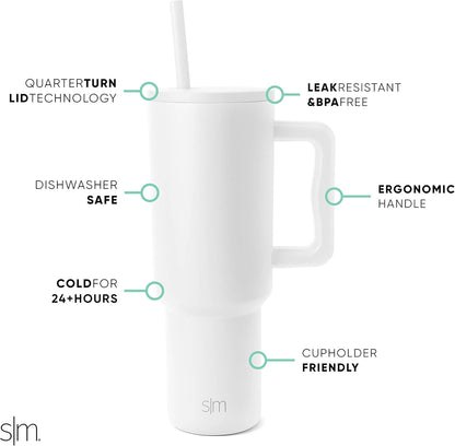 Simple Modern 40 oz Trek Tumbler with Handle and Straw Lid | Cup Holder Friendly Insulated Stainless Steel Travel Mug | Sea Glass Sage - Colors C