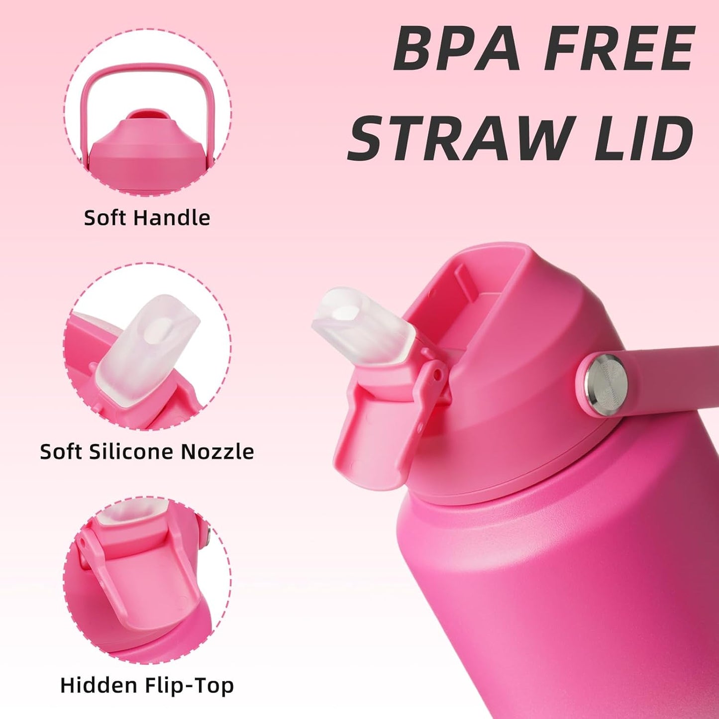 BJPKPK Insulated Water Bottle with Straw Lid, 18oz Thermo Water Bottles with Soft Nozzle, Flex Handle & Non-slip Boot, BPA Free Leak Proof Stainless Steel Metal Thermo, Tumblers, Cups,Sea Salt