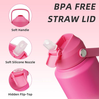 BJPKPK Insulated Water Bottle with Straw Lid, 18oz Thermo Water Bottles with Soft Nozzle, Flex Handle & Non-slip Boot, BPA Free Leak Proof Stainless Steel Metal Thermo, Tumblers, Cups,Sea Salt
