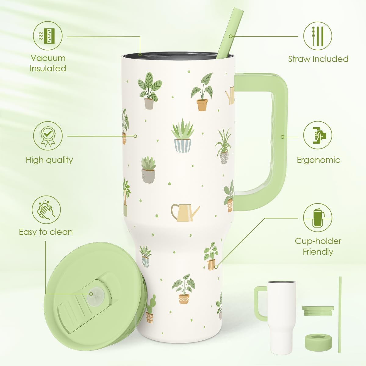 SANDJEST Pickleball 40oz Tumbler With Handle and Straw, Pickleball Queen Insulated Stainless Steel Travel Coffee Mug for Women Girls Players, Gift Idea for Birthday Christmas Mothers Day