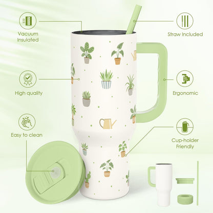 SANDJEST Pickleball 40oz Tumbler With Handle and Straw, Pickleball Queen Insulated Stainless Steel Travel Coffee Mug for Women Girls Players, Gift Idea for Birthday Christmas Mothers Day