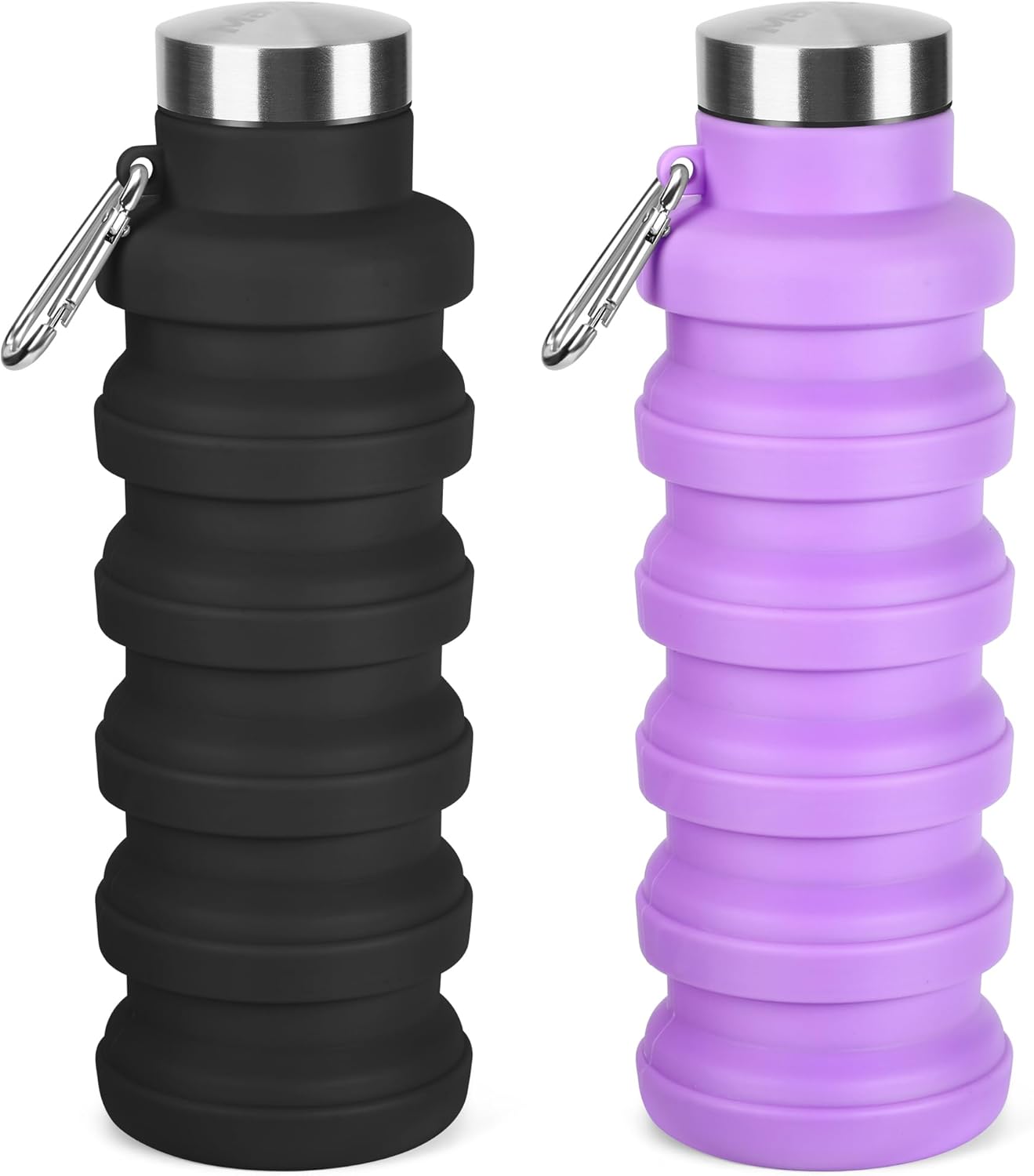 Collapsible Water Bottle, 16oz Portable Reusable Silicone Water Bottle, BPA-Free Leak-Proof Foldable Design with Carabiner, Lightweight Durable for Gym, Travel, Camping, Hiking, Sports, Black