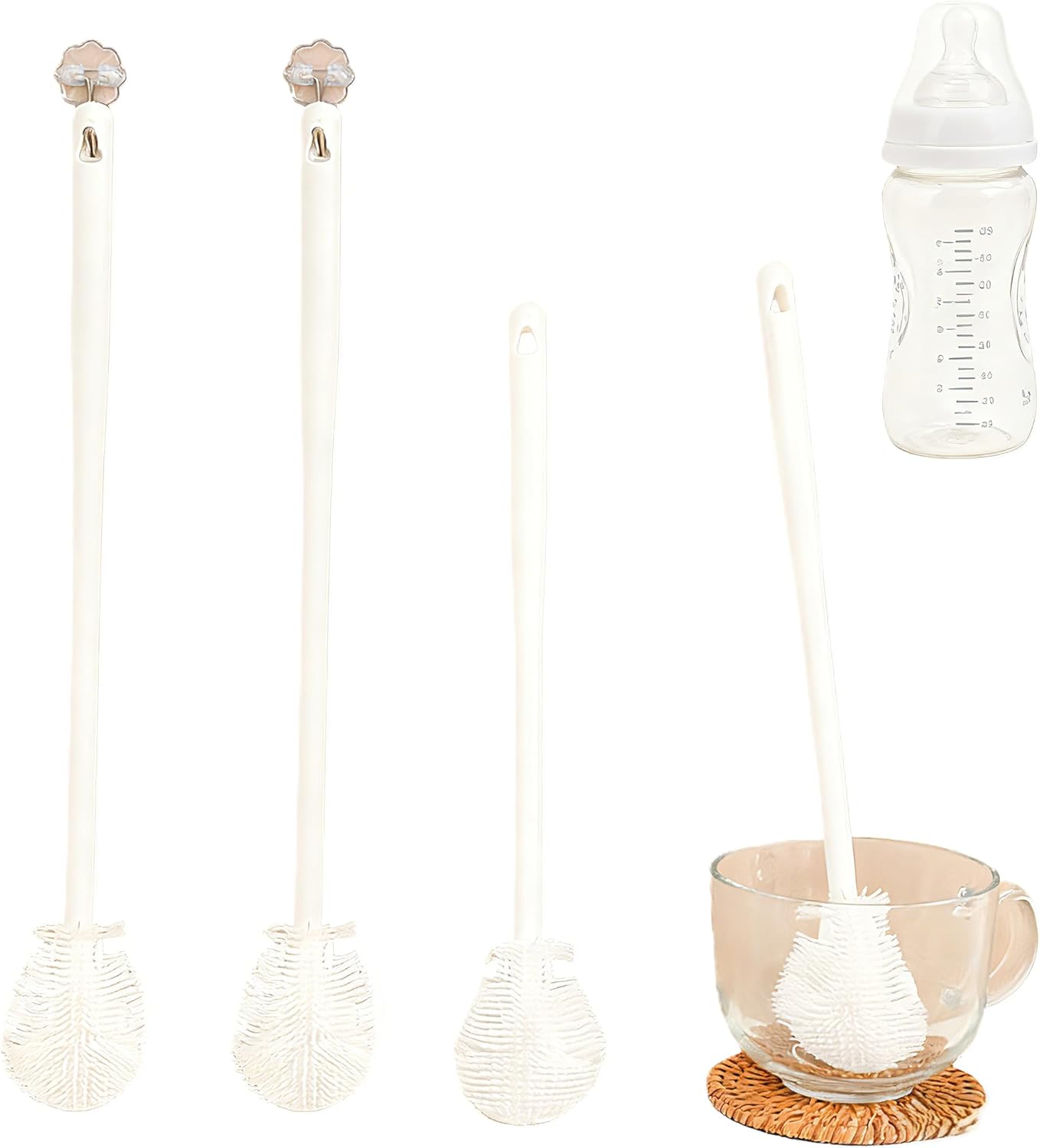 4PCS 360° Flexible Silicone Bottle Brush with Long Handle Soft Bristle Baby Bottle Brush Cleaner for Narrow Neck Water Bottles Straws Jars Deep Cleaning Brush Set 2025 New Bottle Cleaning Brush