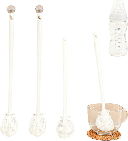4PCS 360° Flexible Silicone Bottle Brush with Long Handle Soft Bristle Baby Bottle Brush Cleaner for Narrow Neck Water Bottles Straws Jars Deep Cleaning Brush Set 2025 New Bottle Cleaning Brush