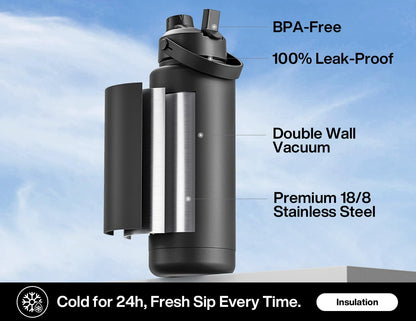 POWCAN 26 oz Insulated Water Bottle with 2-in-1 Straw and Spout Lid, Keep Cold 24H, Leak-Proof, Fits in Car Cup Holder, Stainless Steel Water Bottle for Sports, Travel, and School (Mint)