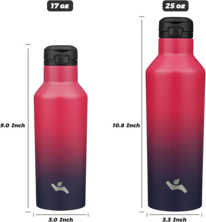 Konokyo Insulated Water Bottle with Straw,25 OZ Double Wall Vacuum Stainless Steel Water Flask with 2 Lids,Black