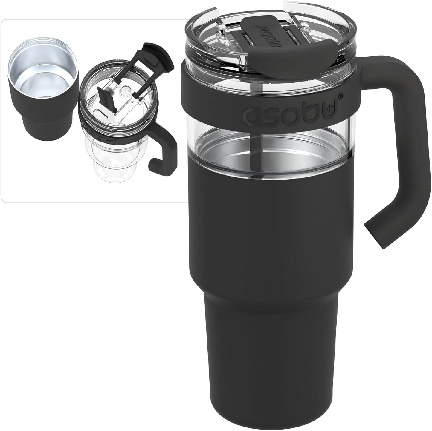 asobu Ultimate Ceramic Travel Mug, 12oz Insulated Stainless Steel Coffee Cup with Handle & Splash-Resistant Lid, Ceramic Lined for Pure Taste, BPA-Free, Double-Wall Vacuum for Hot Drinks