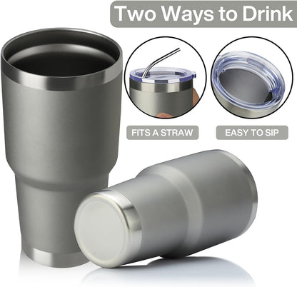 MEWAY 30oz Tumbler Double Wall Vacuum Insulated Travel Mug, Stainless Steel Tumbler with Lid, Durable Powder Coated Insulated Coffee Cup for Cold & Hot Drinks (Silver,1 PACK)