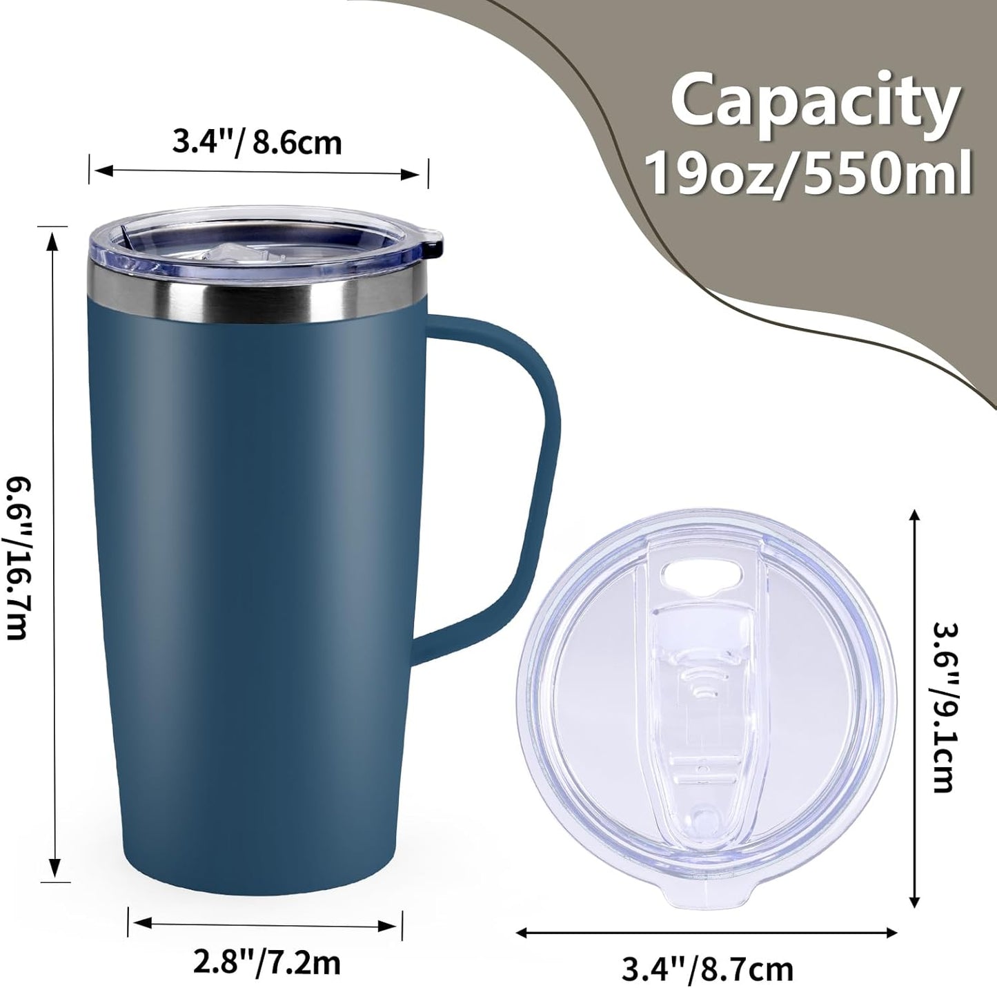 Trwcrt 19oz Insulated Coffee Mug with Handle, Double Wall Vacuum Stainless Steel Travel Coffee Tumbler, Blue
