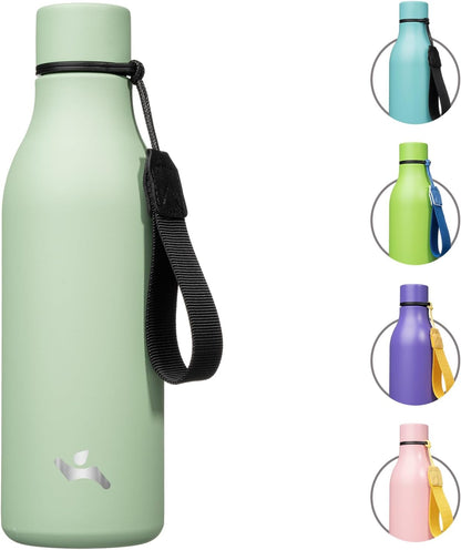 Konokyo Insulated Water Bottle with Strap,18 oz Double Wall Stainless Steel Vacuum Bottles Metal Water Flask,Macaron Green - Colors A