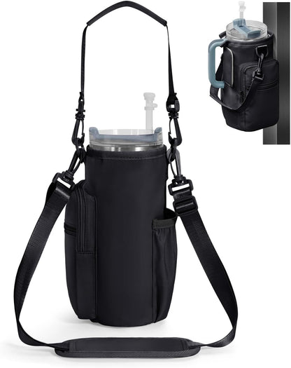 sportsnew Water Bottle Carrier Bag with Phone Pocket for 30oz 40oz Tumbler with Handle Accessories Insulated Water Bottle Holder Pouch with Strap Crossbody with Straw Cover