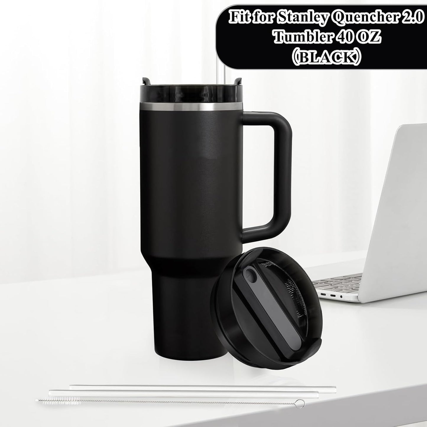 40oz Tumbler Lid Compatible for Stanley, 2 Pack Replacement Tumbler Lids Fit for Stanley Quencher 2.0 Tumbler 40 OZ, with Straws and Cleaning Brush (Orchid)