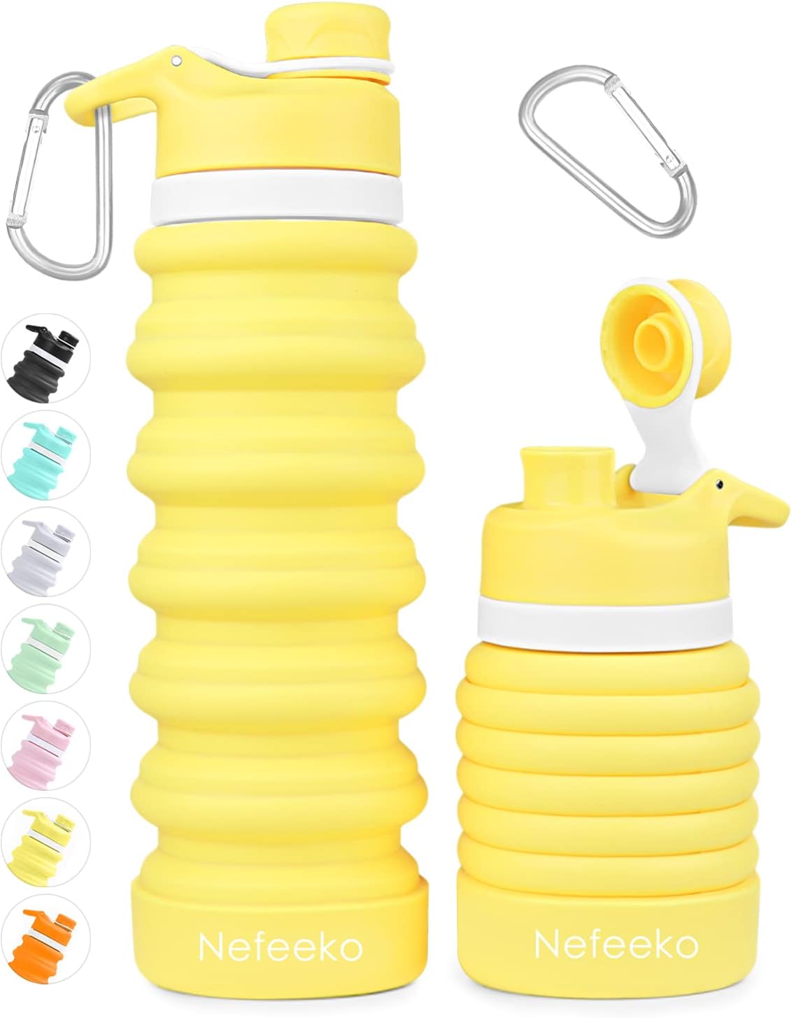 Nefeeko Collapsible Water Bottle, 26oz Silicone Foldable Water Bottles Leakproof BPA Free Travel Water Bottles with Carabiner, Portable Sport Water Bottles for Camping,Hiking Outdoor Indoor Sport