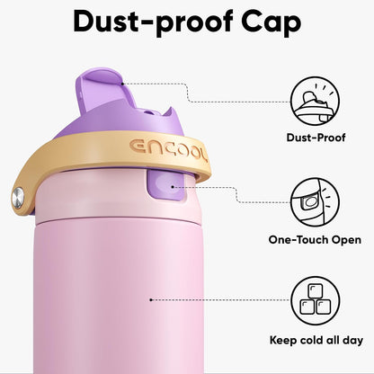 ENCOOL Leakproof Insulated Water Bottle with Straw Dual-Sip Water Bottle Bag-Safe Design for Work, Commute & Gym – Keeps Drinks Cold All Day, 24 oz, Lemonade Pink - Colors B