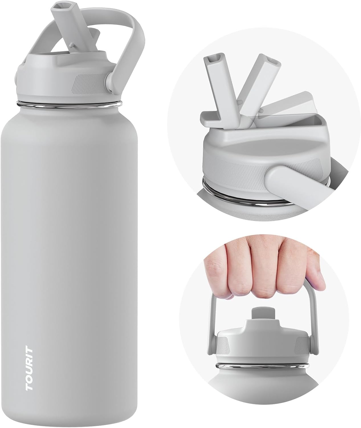 TOURIT 24 oz Insulated Water Bottle, Stainless Steel Water Bottles With Straw, Double Wall Vacuum Metal Thermos for Cold and Hot Drinks, Leak Proof BPA Free Water Flask for Sports and Travel, Hot Pink