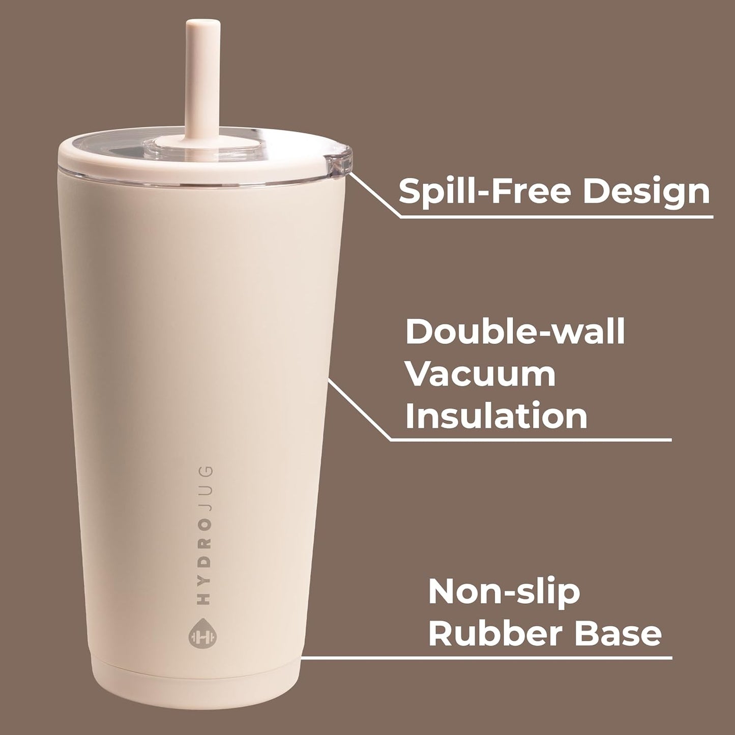 HydroJug Everyday Tumbler 20 oz – Ceramic-Lined Insulated Tumbler with Straw and Soft-Touch Lid, Cup Holder Friendly, Double-Wall Vacuum Insulation, Reusable Travel Cup – Rodeo