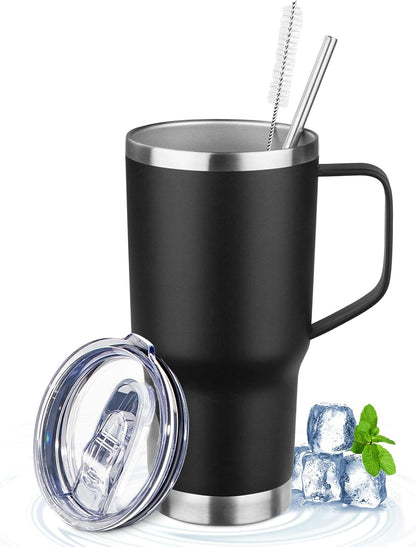 20oz Insulated Tumbler with Handle Stainless Steel Travel Coffee Mug with Lid and Straw Double Wall Vacuum Leak-proof Reusable Thermal Water Cup for Hot and Cold Drinks (Purple,1 Pack)